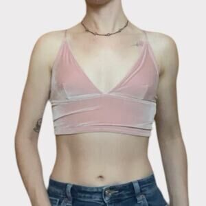 Divided by H&M Pink Crushed Velvet Cropped Plunge V-Neck Tank Top